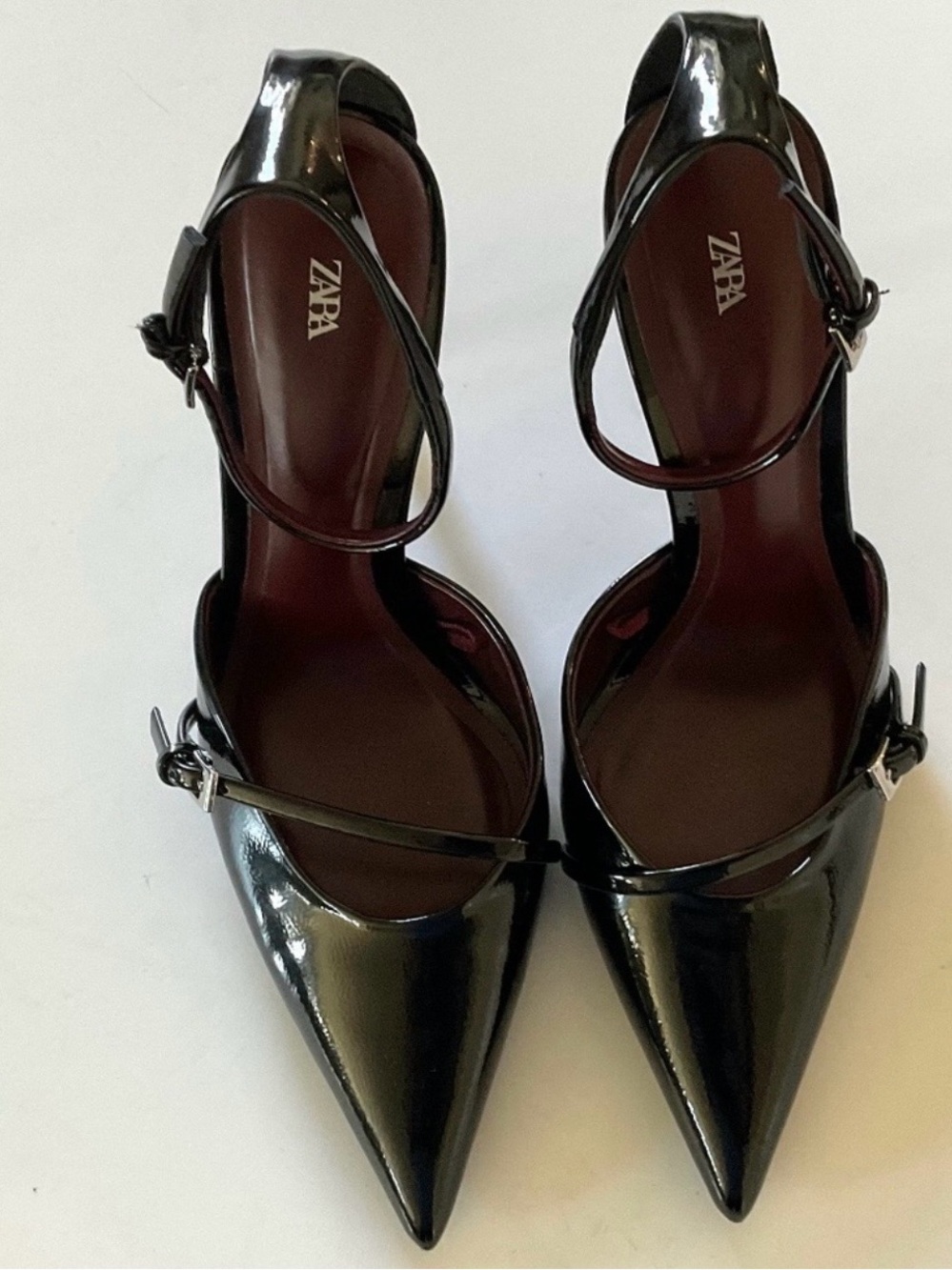Zara Black Patent Pointed-Toe Ankle-Strap Stiletto - Picture 10 of 11